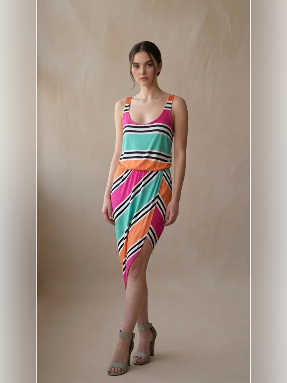 Splendid Striped Maxi Dress in Pink, Teal & Orange